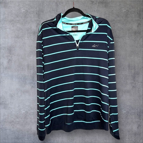 Tasso Elba Long Sleeve Tee - Navy and Aqua Stripes - Picture 1 of 4